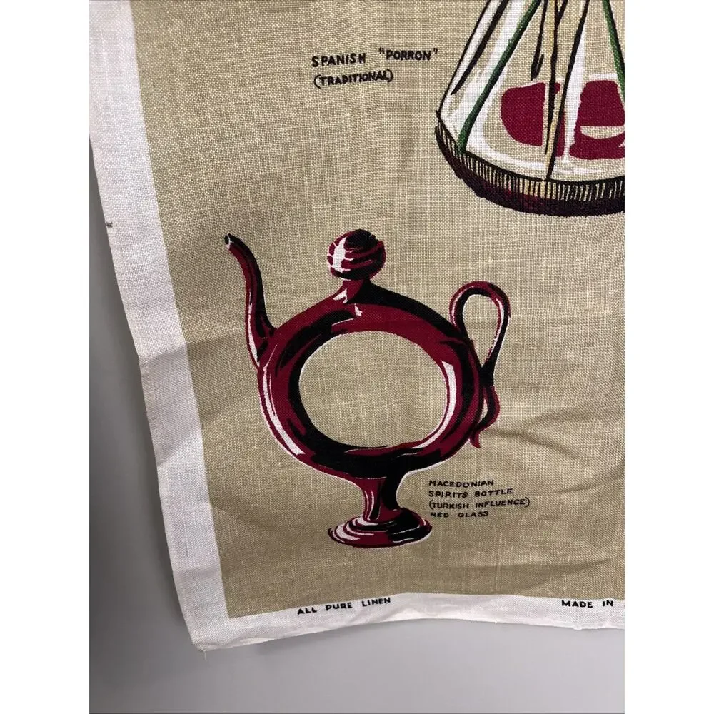Vintage Irish Linen Tea‎ Towel Exotic Wine Bottles Cool Graphics